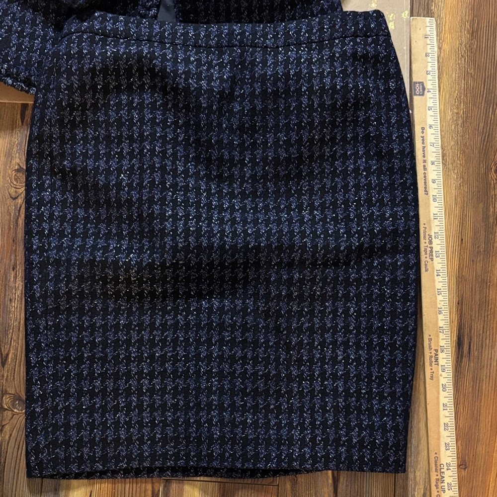 J. Crew Navy & Black Herringbone Tweed Jacket & Skirt SUIT with silver thread 12 - Picture 7 of 8